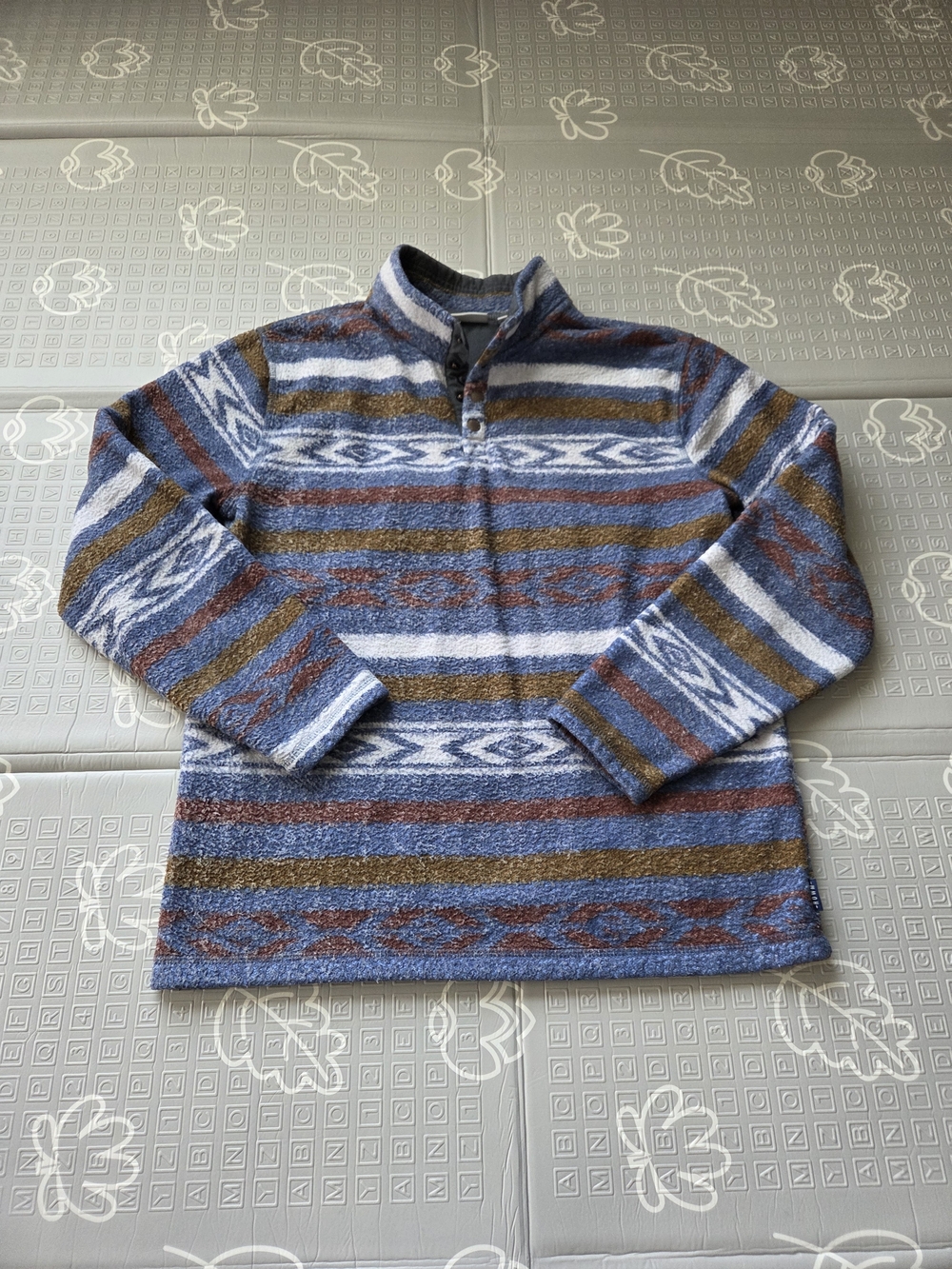 ROWM Mens Quarter Snap Button Pullover Fleece Sweatshirt Blue Brown Size Large